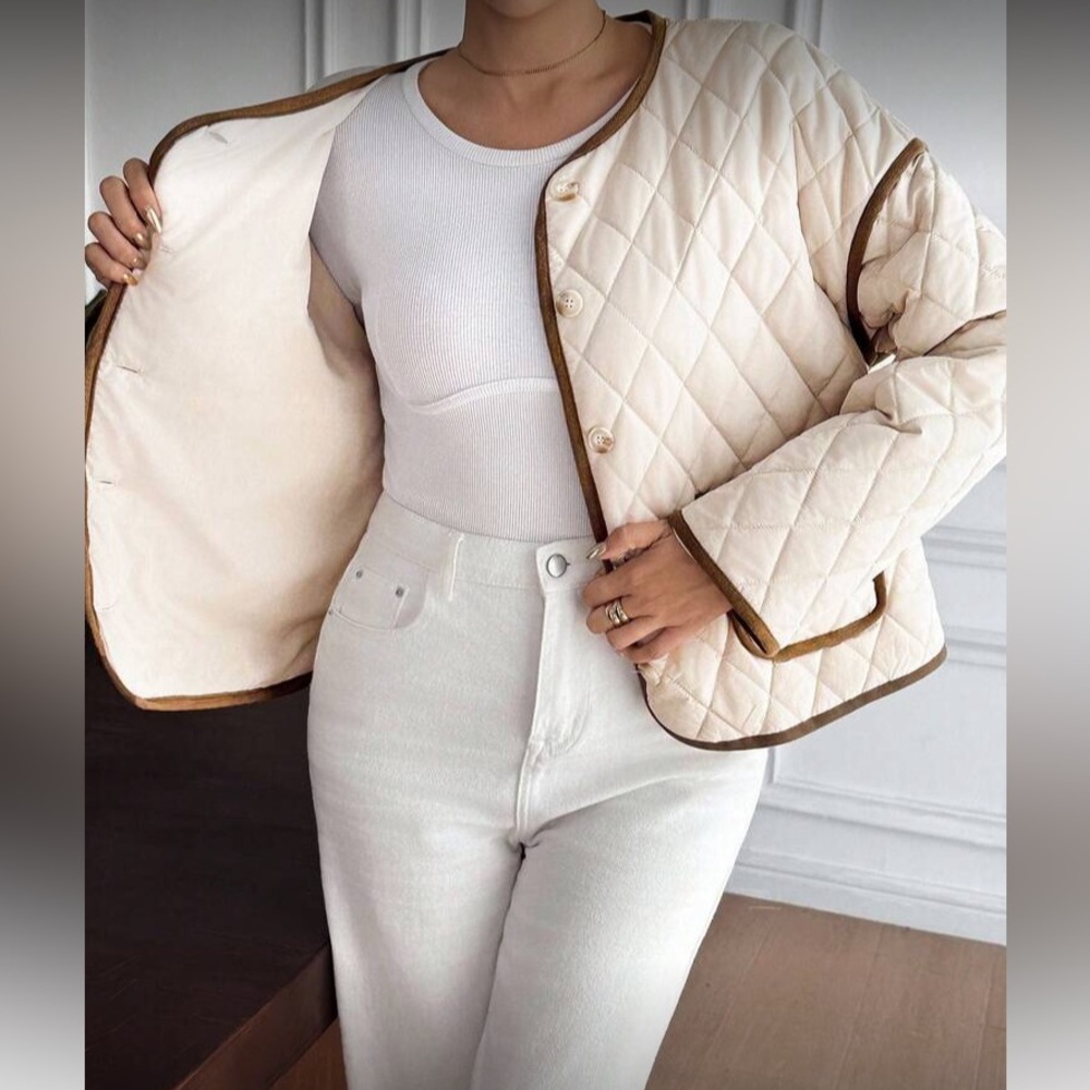 Women's Cream Quilted Jacket - Picture 2 of 8